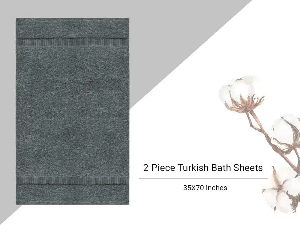 Towel Bazaar Premium Turkish Cotton Bath Sheets 35x70 Inches (2-Pack, Dark Gray) | Wraps Fully Around - view 5