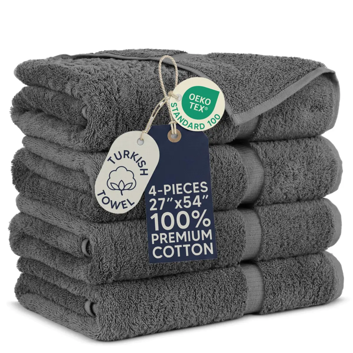 Towel Bazaar Turkish Cotton Bath Towels 27x54 Inches (4-Pack, Dark Gray) | Premium Long-Staple Fibre - main product image