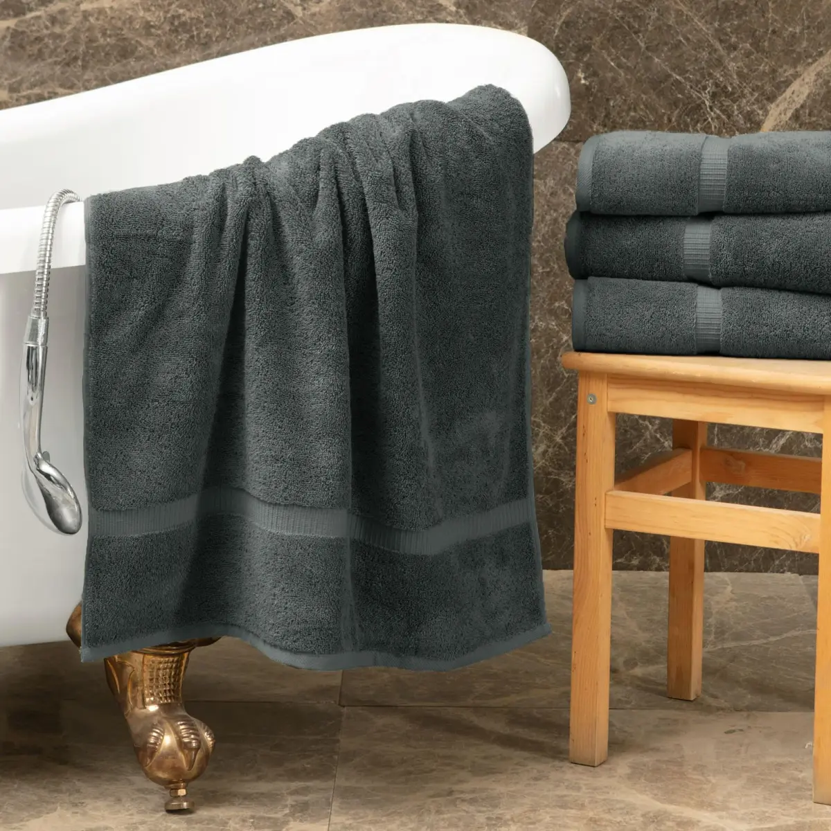 Towel Bazaar Turkish Cotton Bath Towels 27x54 Inches (4-Pack, Dark Gray) | Premium Long-Staple Fibre - view 3
