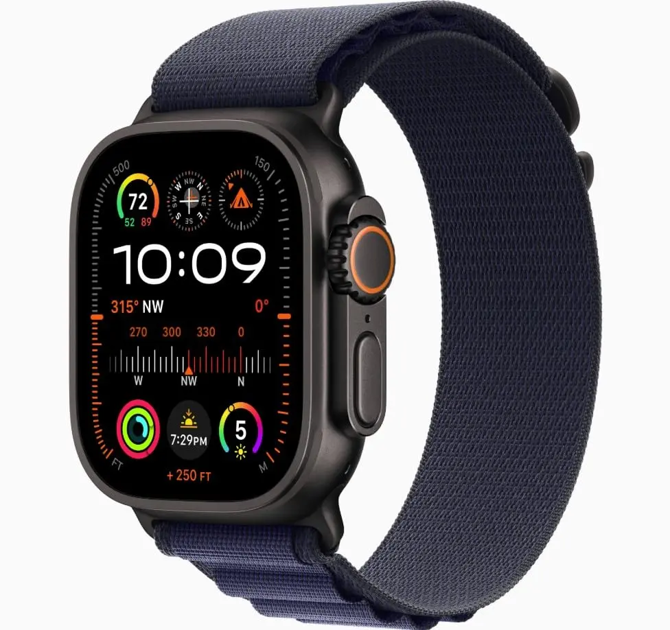 Apple Watch Ultra 2 [GPS + Cellular, 49mm] Black Titanium Case with Blue Alpine Loop, M | Rugged, Capable, and Built for Endurance - view 2
