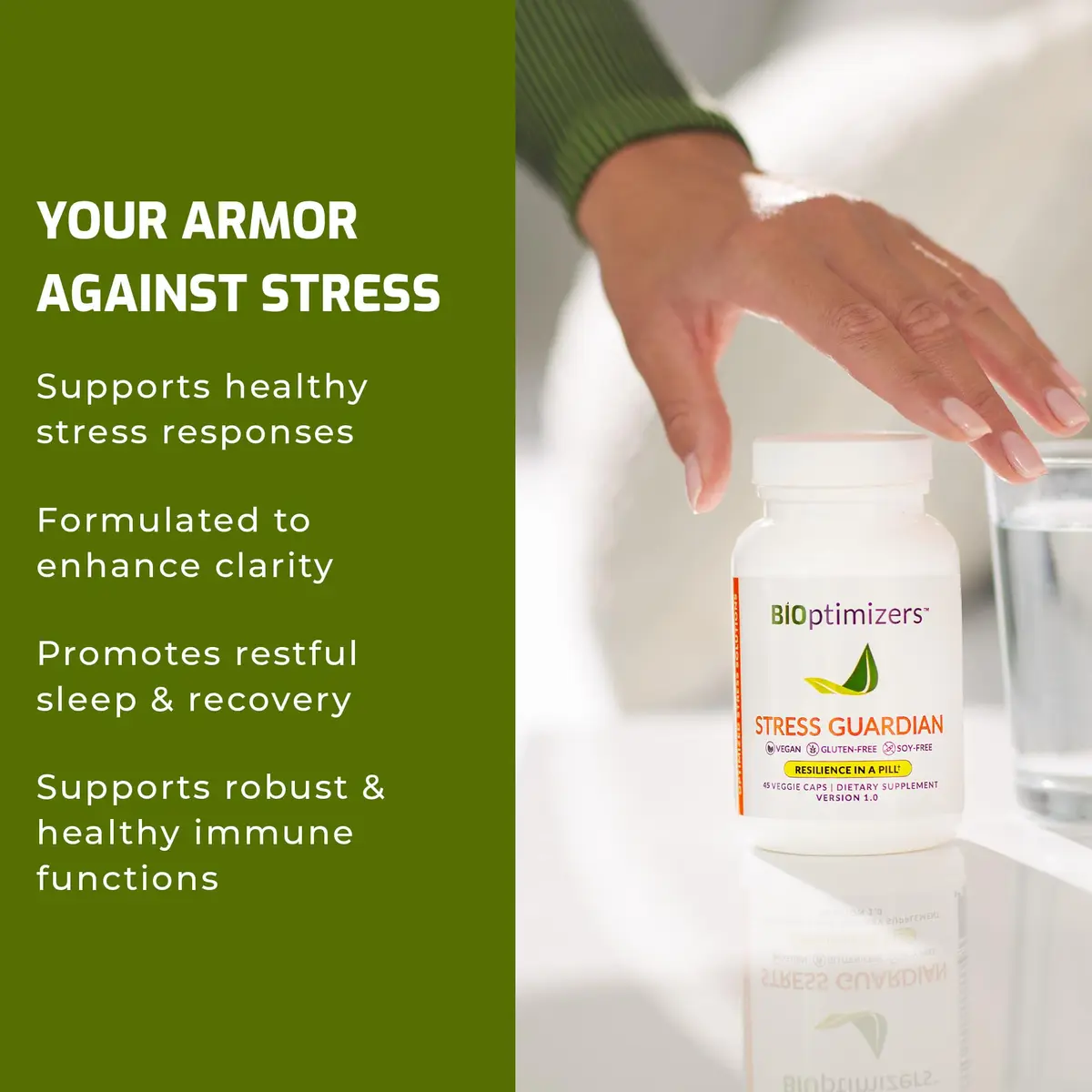 BIOptimizers Stress Guardian Stress Support Supplement 45 Capsules | Resilience & Restful Sleep - view 3