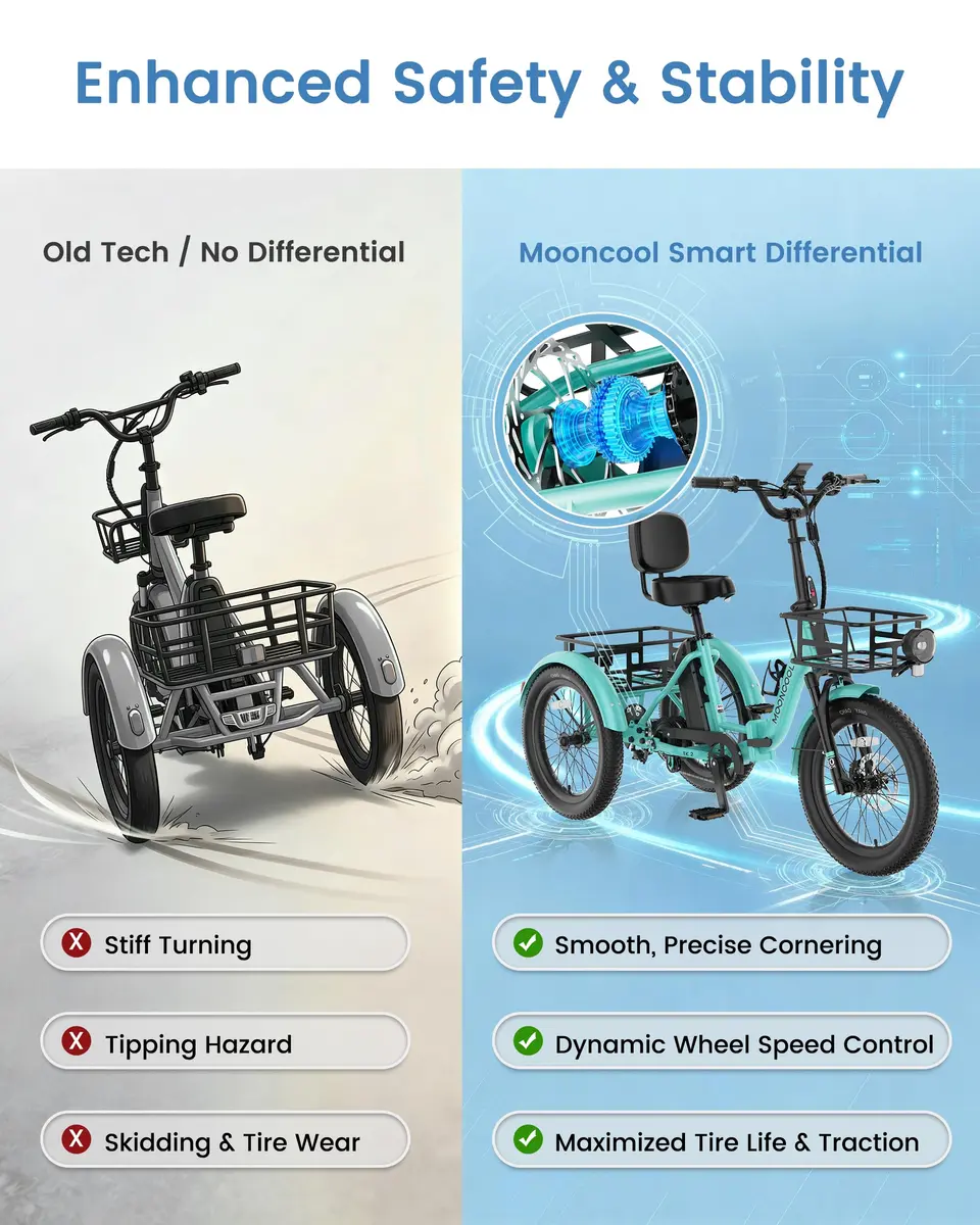 MOONCOOL Electric Trike for Adults 20" Fat Tire Folding | 500W 48V Aluminum Step-Through - view 6