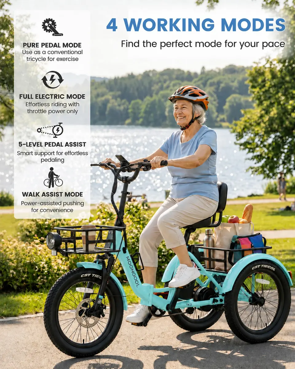 MOONCOOL Electric Trike for Adults 20" Fat Tire Folding | 500W 48V Aluminum Step-Through - view 3