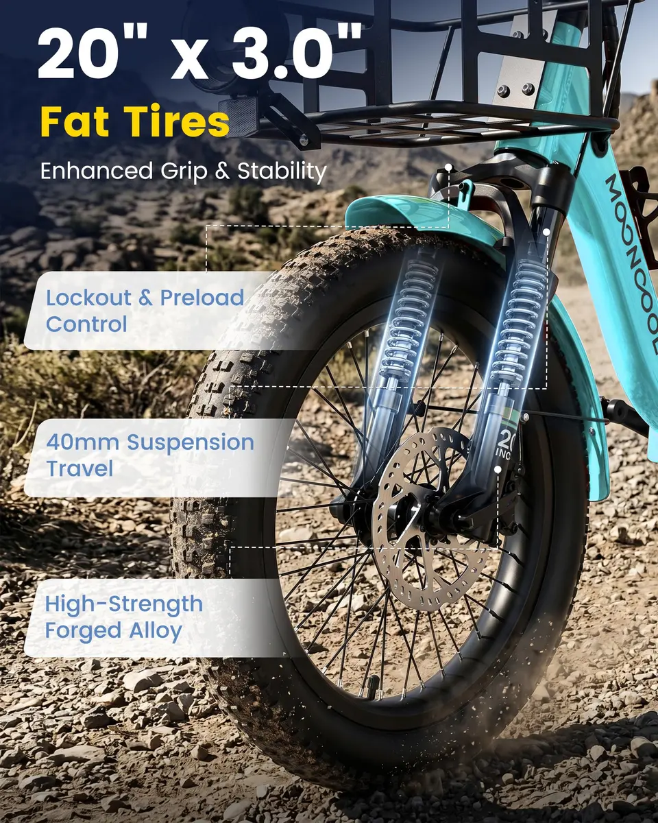 MOONCOOL Electric Trike for Adults 20" Fat Tire Folding | 500W 48V Aluminum Step-Through - view 4