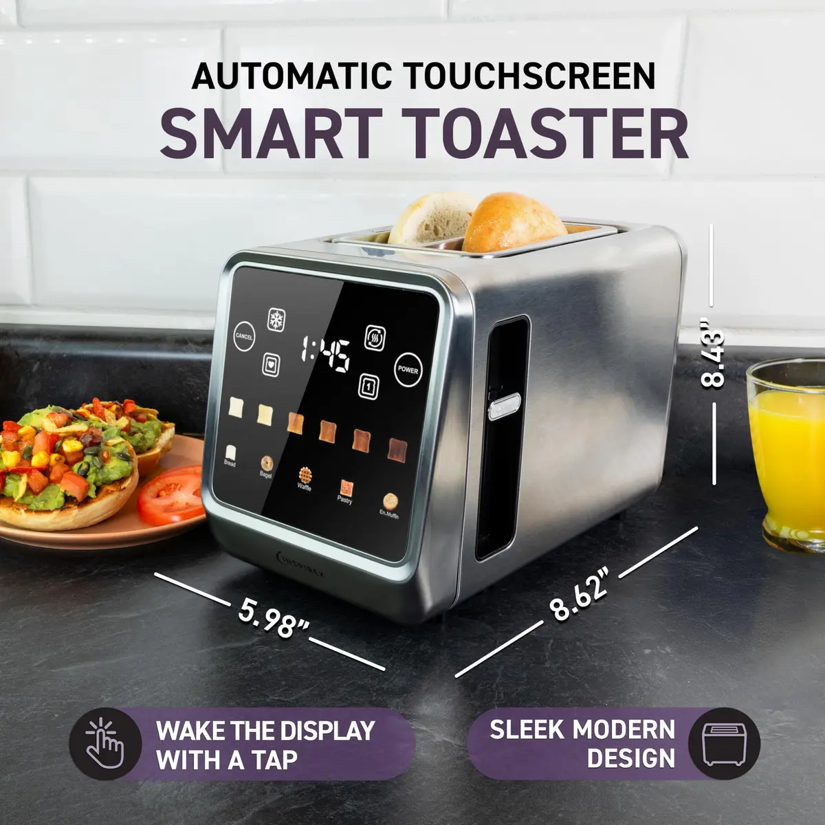 Nostalgia Inspirex Touch Screen Toaster - 2 Slice Extra-Wide Slots | 5 Bread Types & 6 Browning Levels - view 2