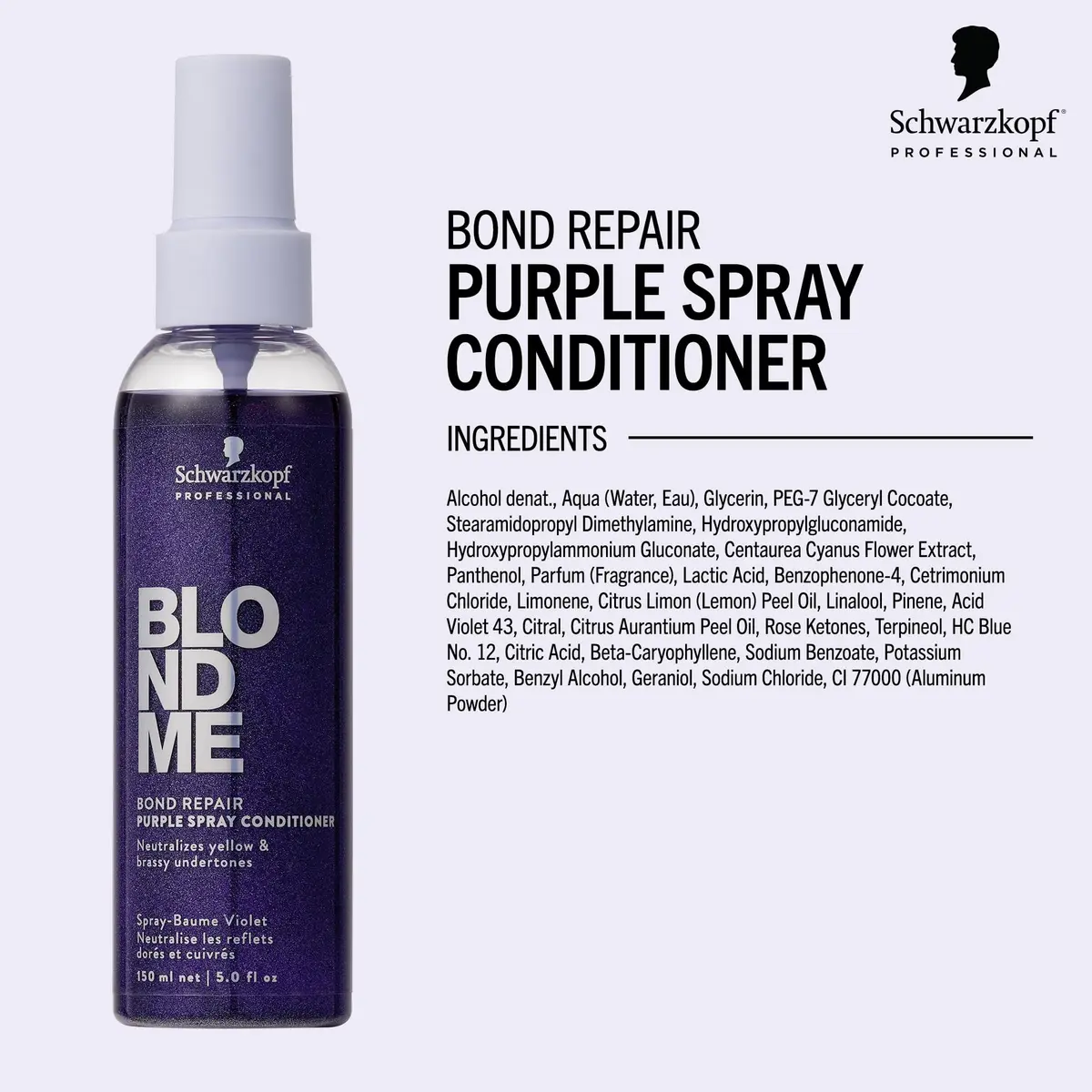 BlondMe Bond Repair Purple Spray Conditioner 5 Fl Oz | Neutralizes Yellow & Brassy Tones | Strengthens & Repairs Blonde Hair - view 4
