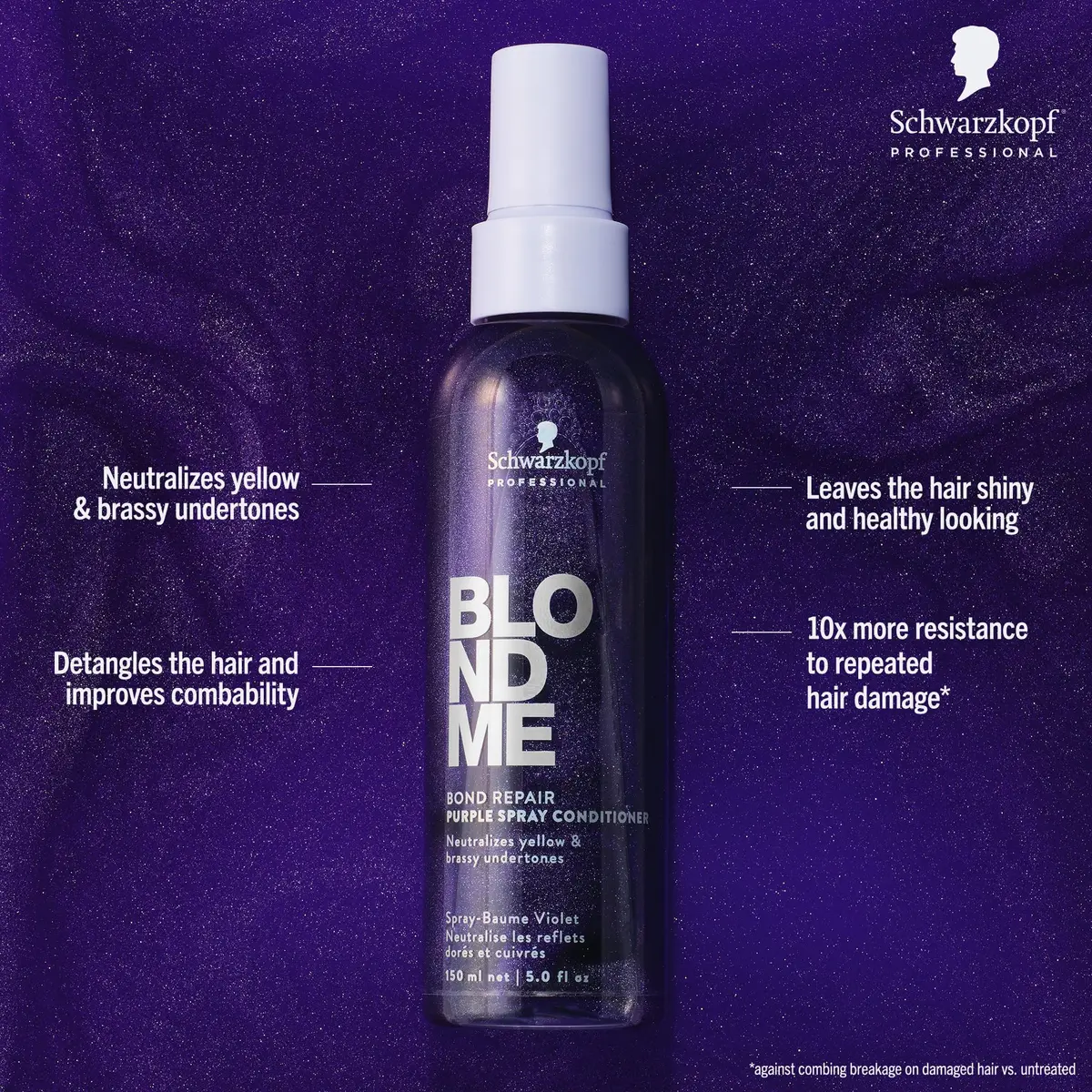 BlondMe Bond Repair Purple Spray Conditioner 5 Fl Oz | Neutralizes Yellow & Brassy Tones | Strengthens & Repairs Blonde Hair - view 2