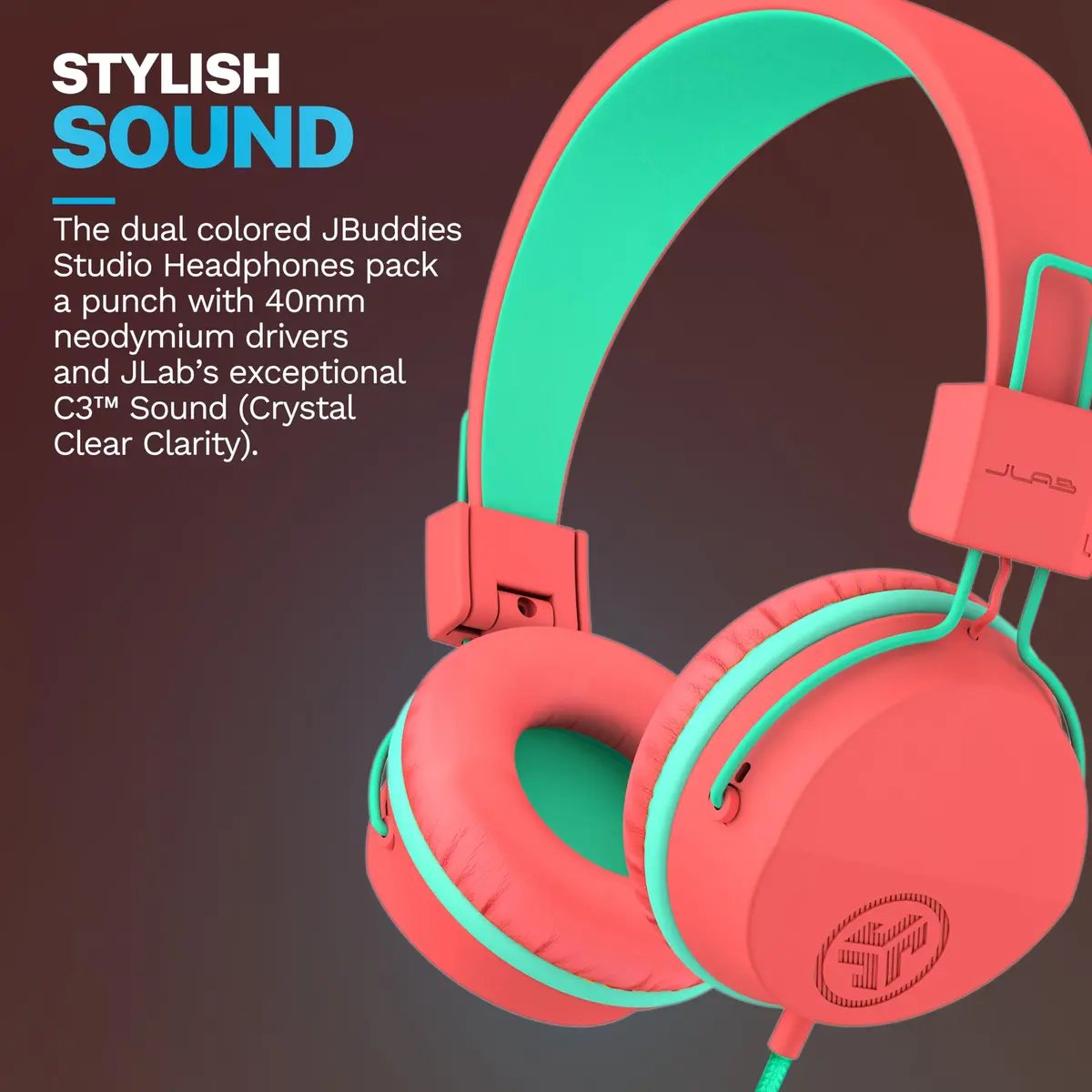 JLab JBuddies Studio Wired Kids Headphones with Mic, Volume Limiter, Foldable, Adjustable, Peach | Safe 85dB Listening for Ages 6+ - view 2