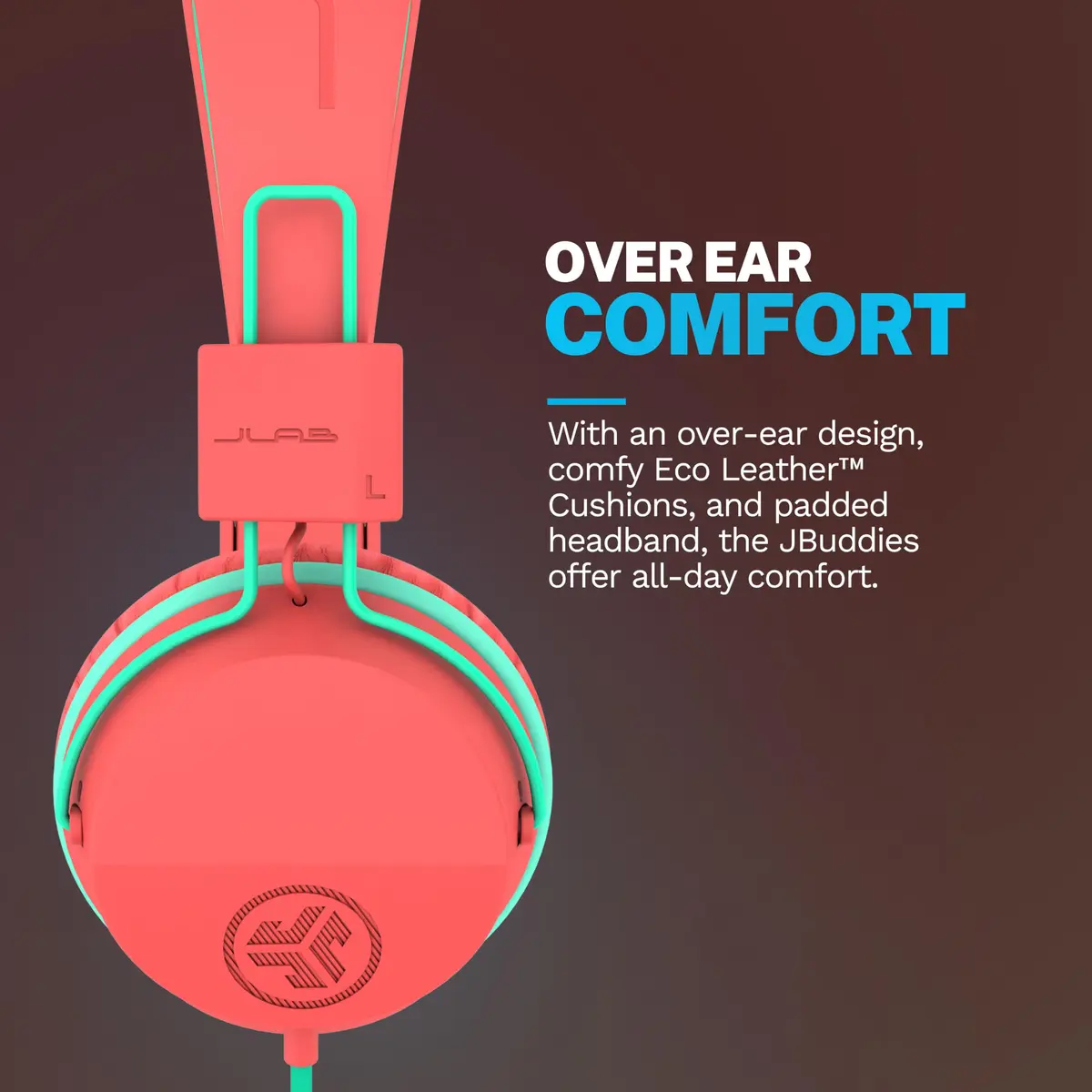 JLab JBuddies Studio Wired Kids Headphones with Mic, Volume Limiter, Foldable, Adjustable, Peach | Safe 85dB Listening for Ages 6+ - view 3