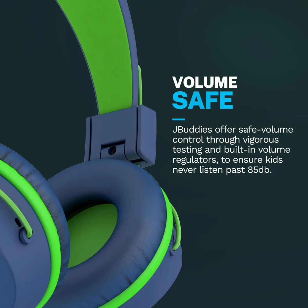JLab JBuddies Studio Kids Wired On-Ear Headphones with Mic, Volume Limiter, Folding, Adjustable, Noise Isolation, Blue/Green (170g) - view 4