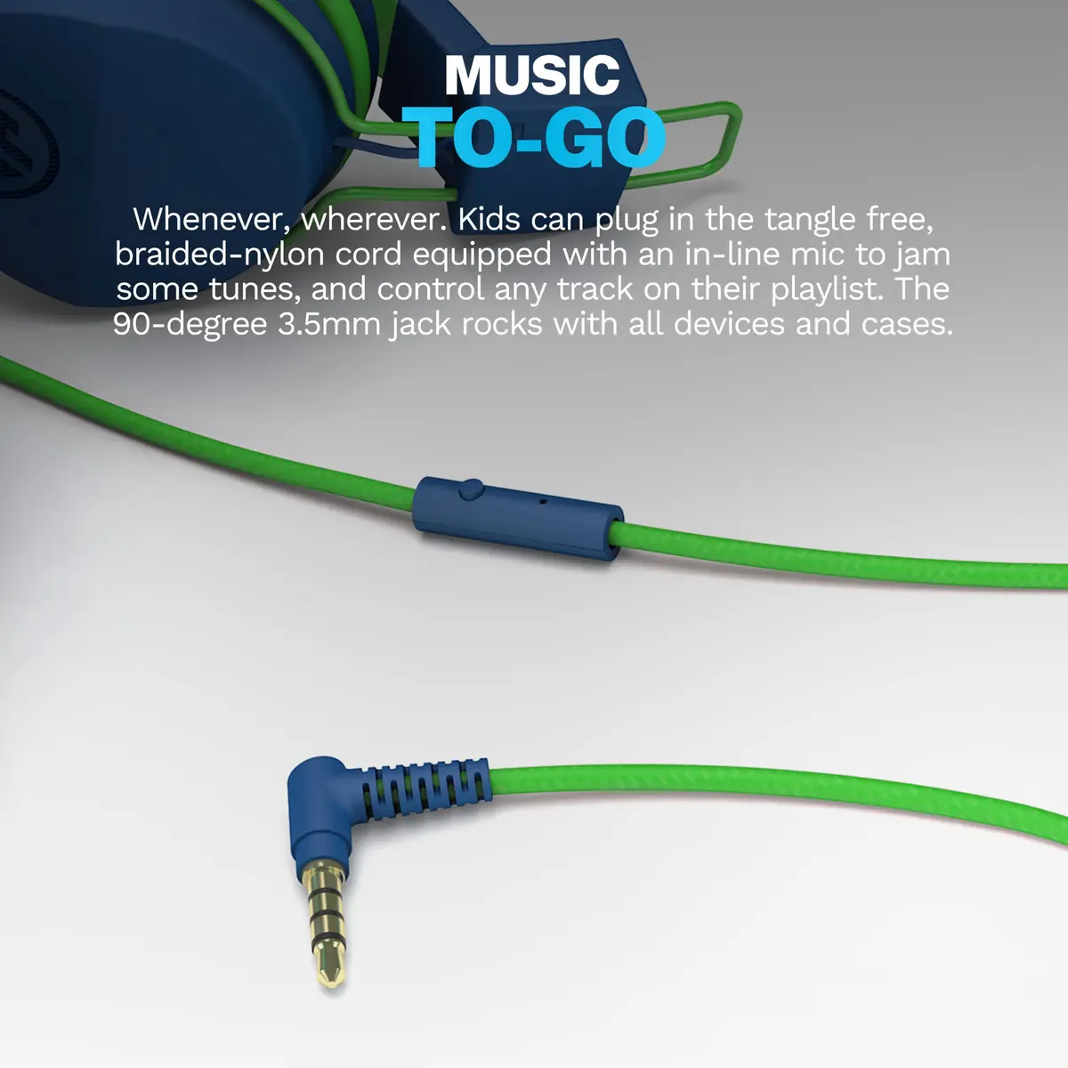 JLab JBuddies Studio Kids Wired On-Ear Headphones with Mic, Volume Limiter, Folding, Adjustable, Noise Isolation, Blue/Green (170g) - view 6