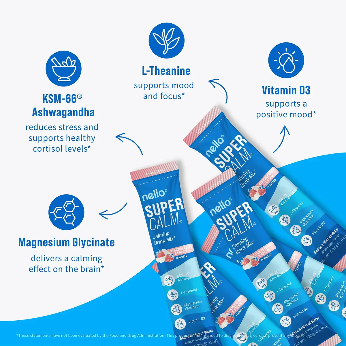 Nello Supercalm Powdered Drink Mix Strawberries & Cream 20 Servings (0.15 kg) | Cortisol Reducer & Sleep Aid - view 5