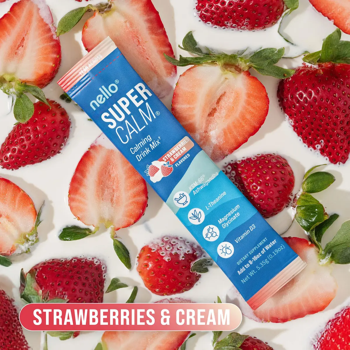 Nello Supercalm Powdered Drink Mix Strawberries & Cream 20 Servings (0.15 kg) | Cortisol Reducer & Sleep Aid - view 6