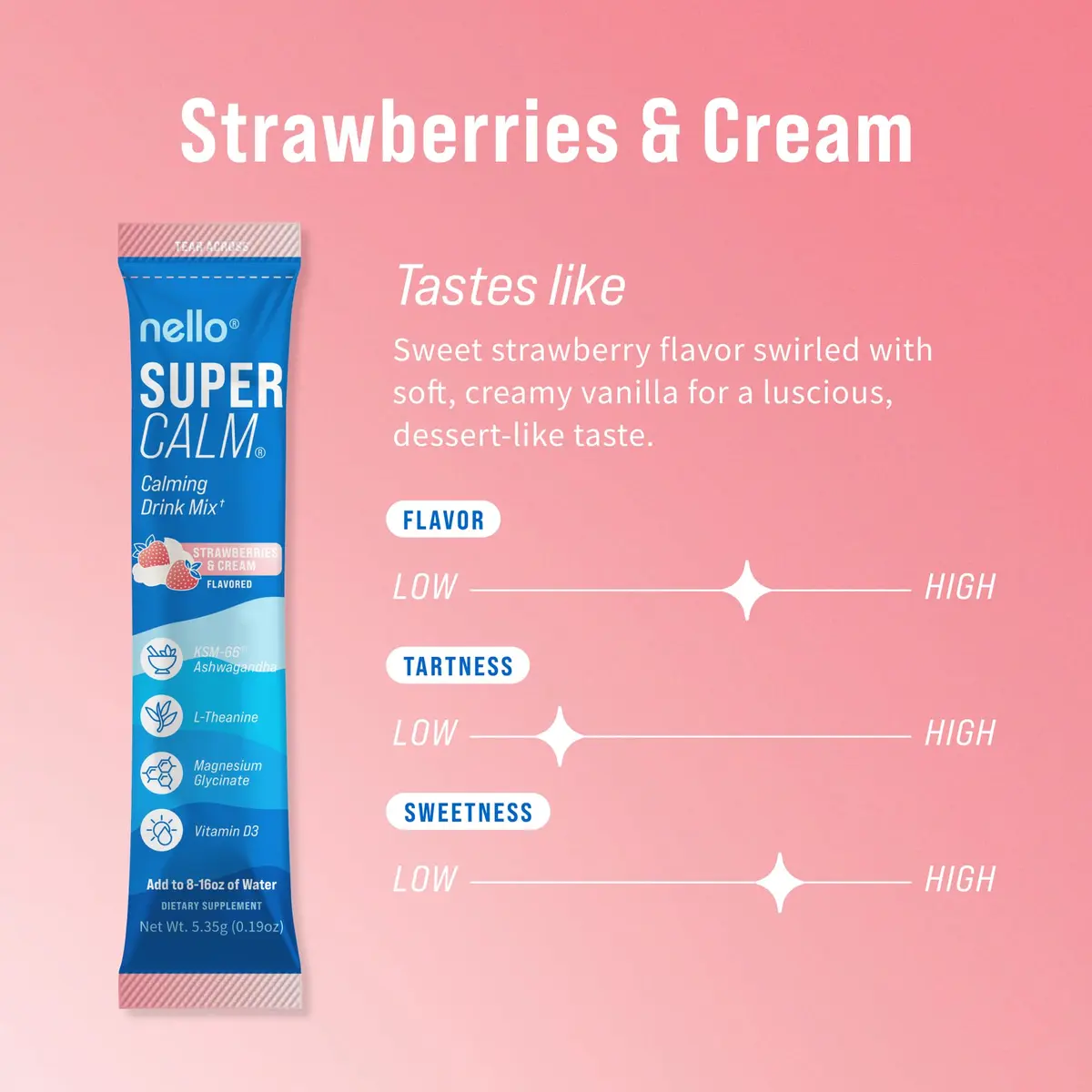 Nello Supercalm Powdered Drink Mix Strawberries & Cream 20 Servings (0.15 kg) | Cortisol Reducer & Sleep Aid - view 2