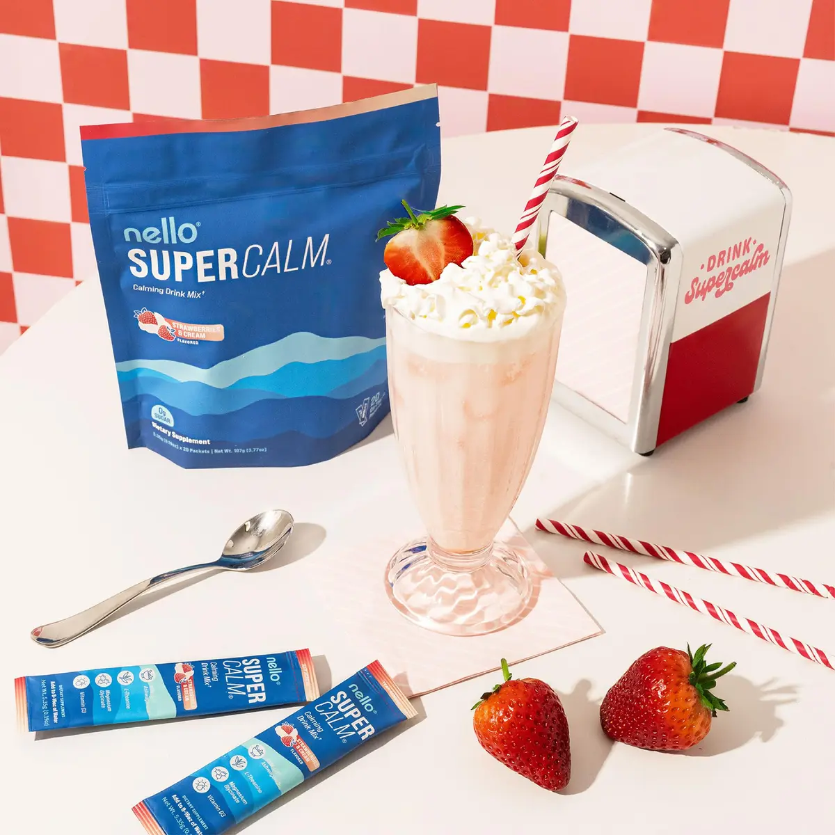 Nello Supercalm Powdered Drink Mix Strawberries & Cream 20 Servings (0.15 kg) | Cortisol Reducer & Sleep Aid - view 4