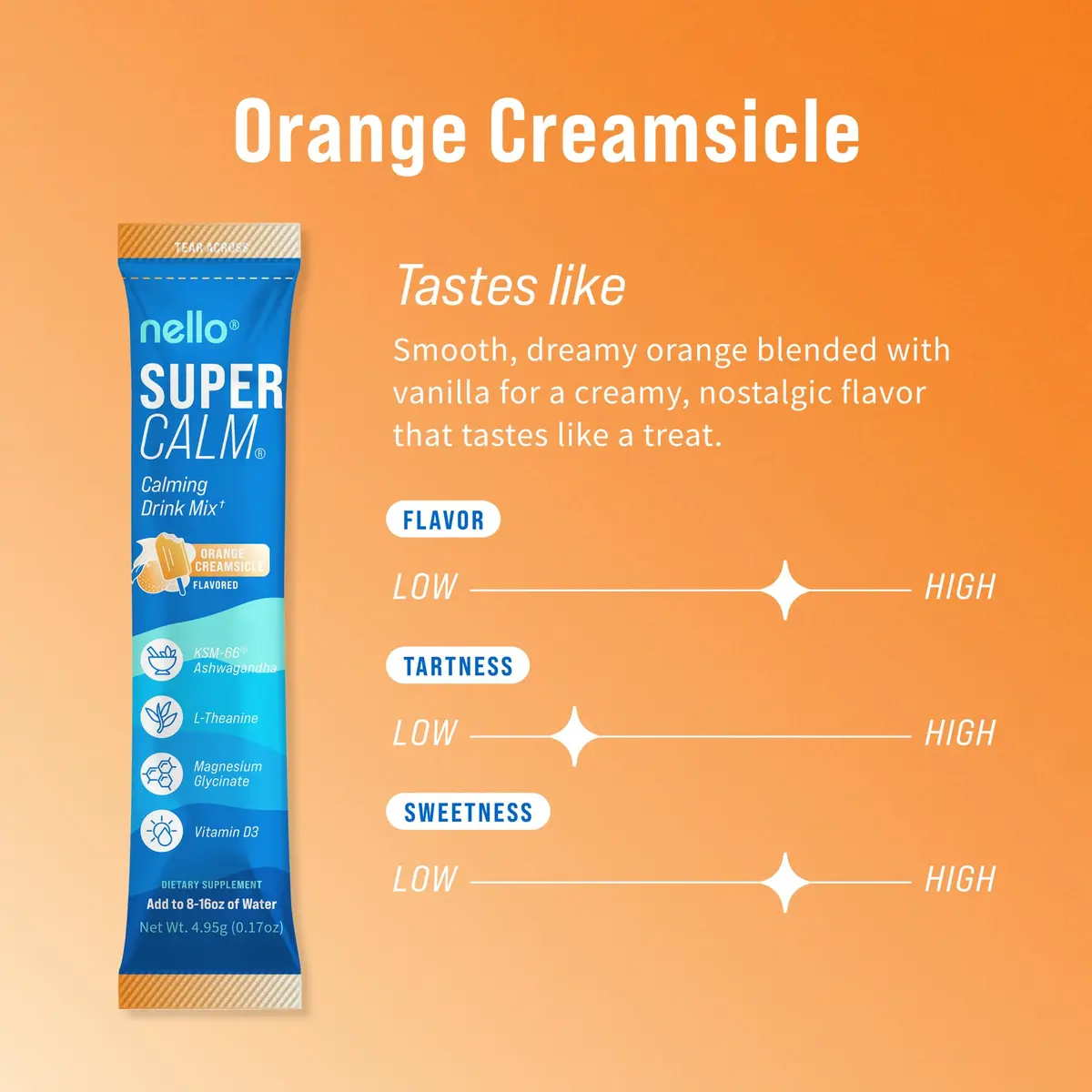 Nello Supercalm Powdered Drink Mix Orange Creamsicle 20 Servings (3 oz) | Cortisol Reducer & Sleep Aid with L-Theanine, Ashwagandha, Magnesium, Vitamin D - view 2