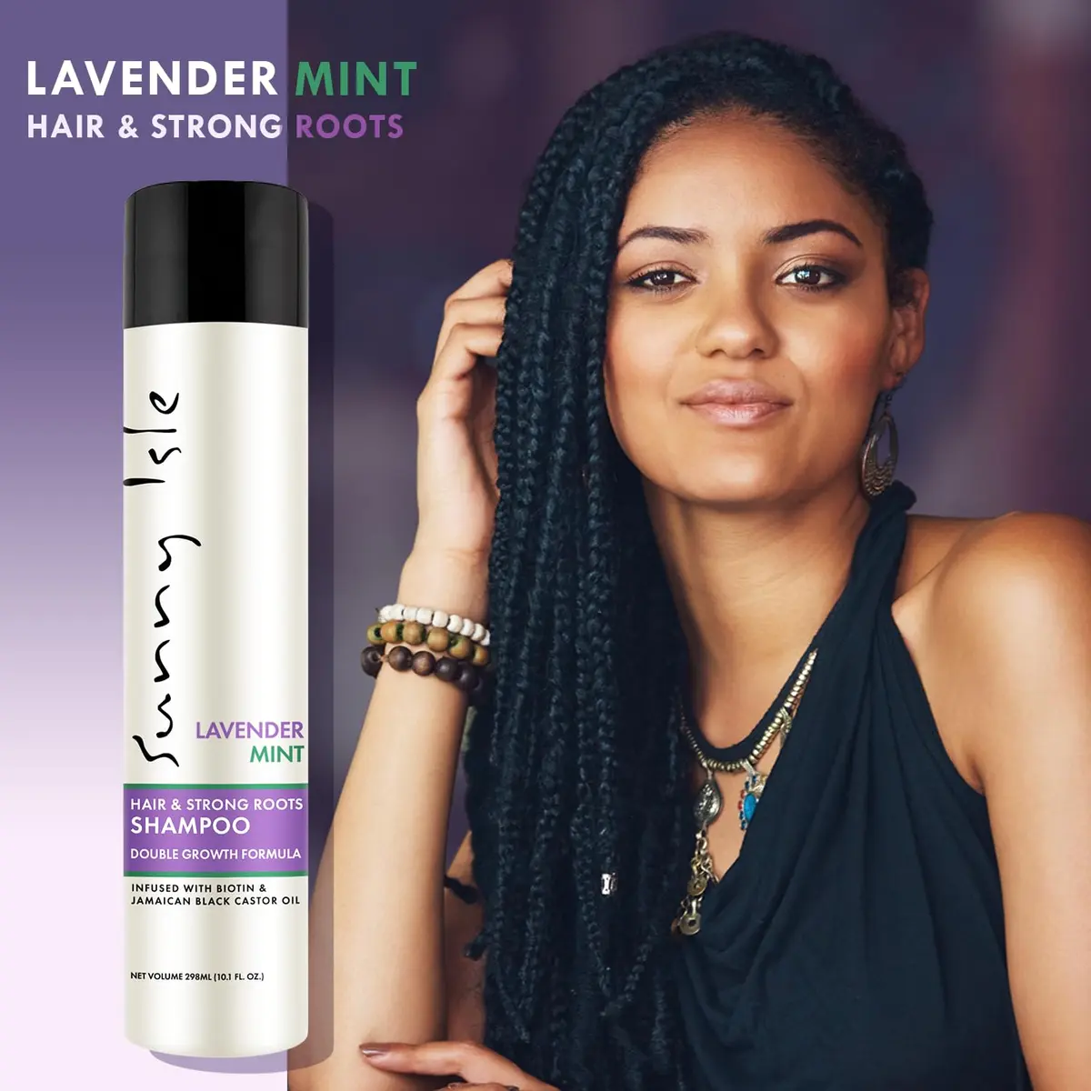 Sunny Isle Lavender Mint Hair & Strong Roots Shampoo 10.1oz | Nourishes & Strengthens Hair, Infused with Jamaican Castor Oil - view 2