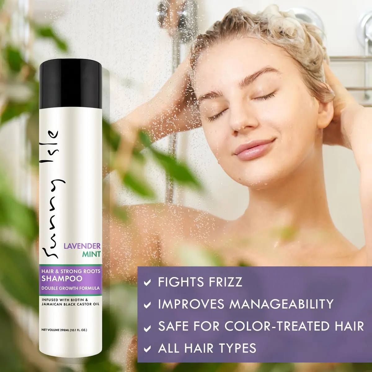 Sunny Isle Lavender Mint Hair & Strong Roots Shampoo 10.1oz | Nourishes & Strengthens Hair, Infused with Jamaican Castor Oil - view 3