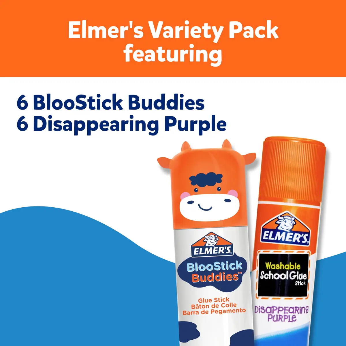 Elmer's Glue Sticks Combo Pack, BlooStick Buddies & Disappearing Purple, 12 Count (6g Each) | Fun, Washable School & Craft Adhesive - view 2