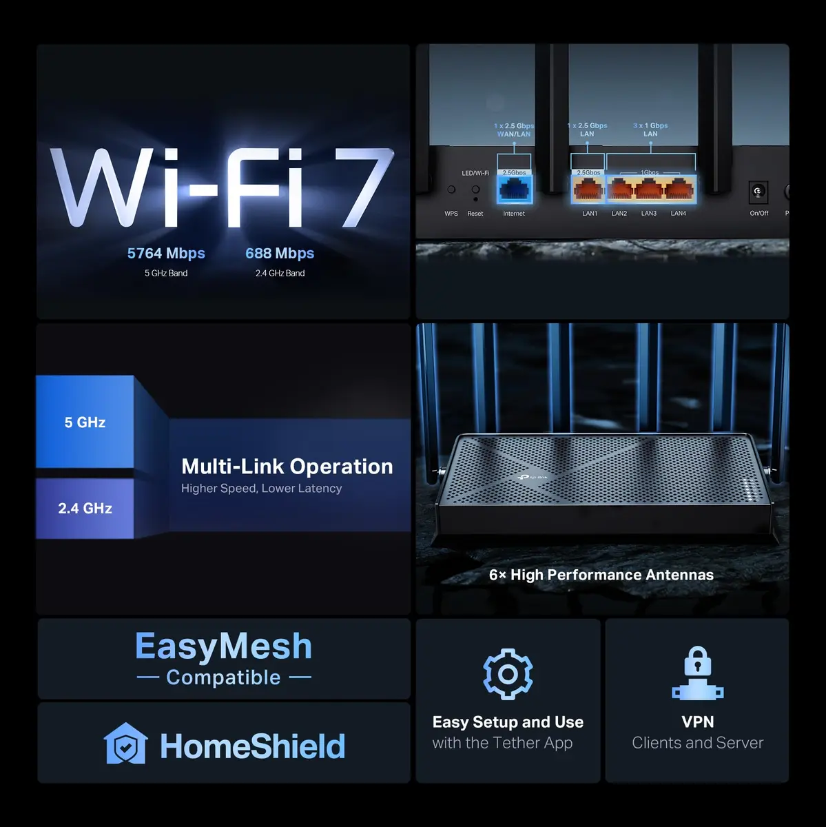 TP-Link Archer BE400 Wi-Fi 7 Router Dual-Band | Future-Proof Home Network with WPA3 Security - view 2