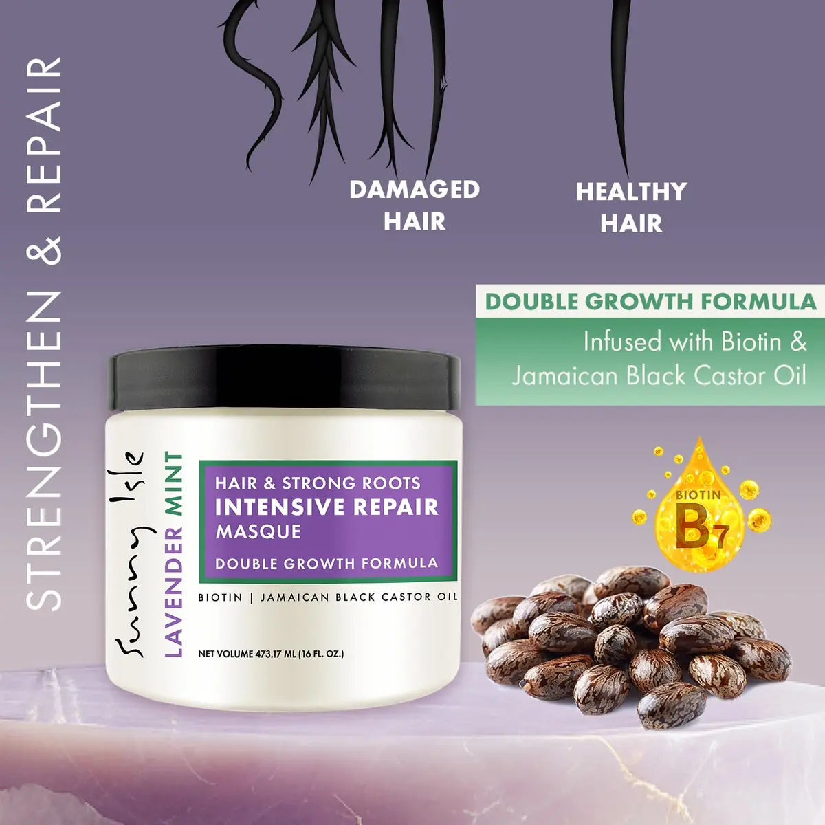 Sunny Isle Lavender Mint Hair & Strong Roots Intensive Repair Masque 16oz | Deep Nourishing Treatment for Damaged Hair - view 5