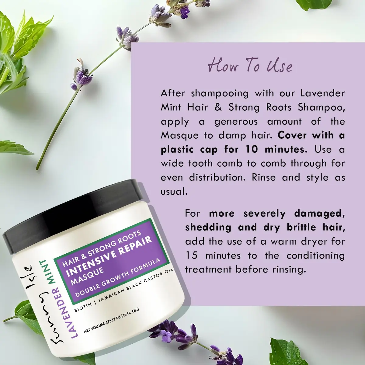 Sunny Isle Lavender Mint Hair & Strong Roots Intensive Repair Masque 16oz | Deep Nourishing Treatment for Damaged Hair - view 6