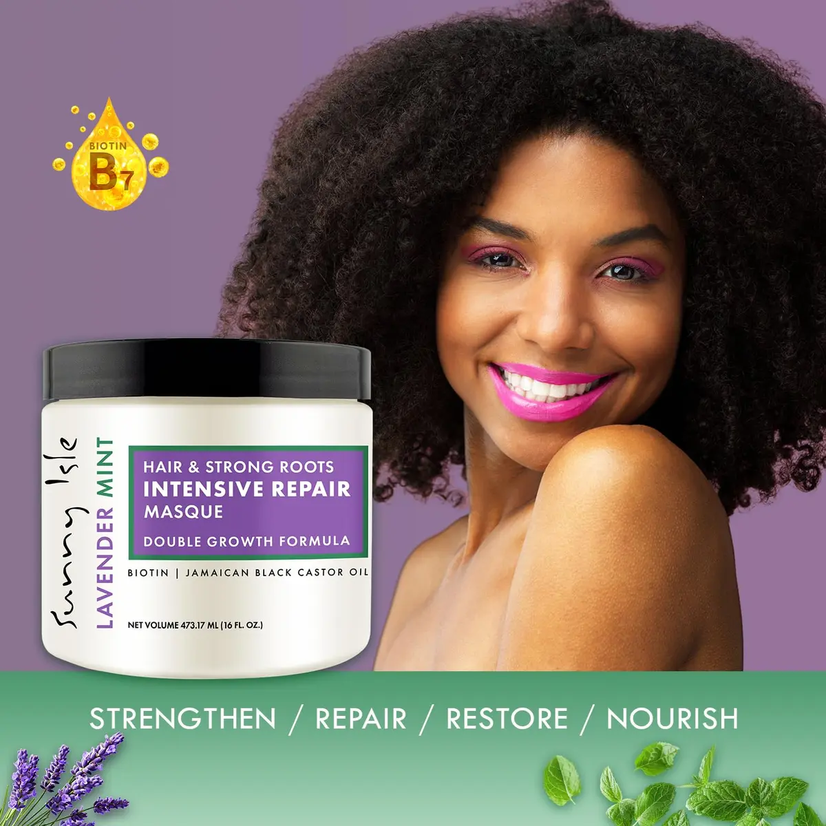 Sunny Isle Lavender Mint Hair & Strong Roots Intensive Repair Masque 16oz | Deep Nourishing Treatment for Damaged Hair - view 2