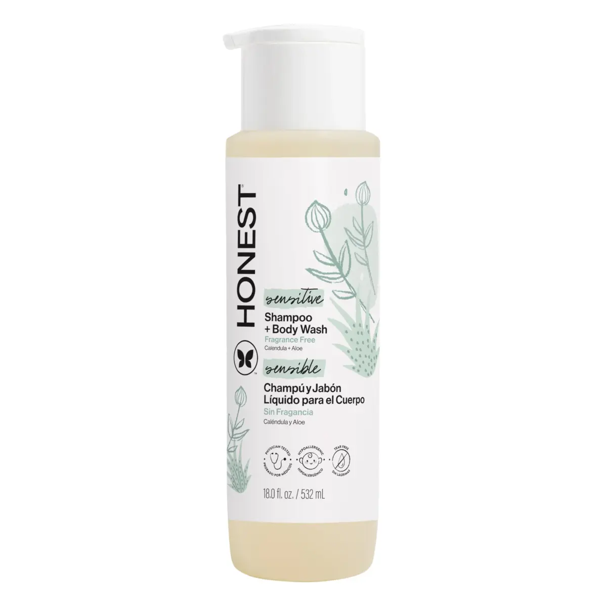 The Honest Company Fragrance-Free Shampoo & Body Wash 532ml (18 fl oz) | Gentle 2-in-1 for Sensitive Skin - main product image