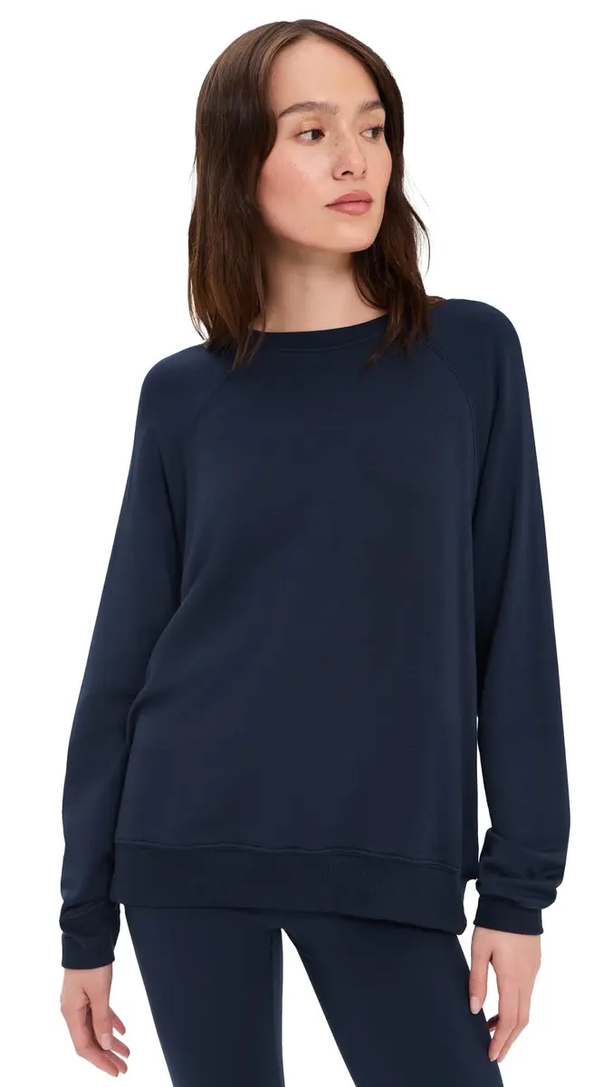 SPLITS59 Fleece Sweatshirt Medium Indigo | Lightweight stretch fleece, crew neck, oversized fit for women in India - main product image