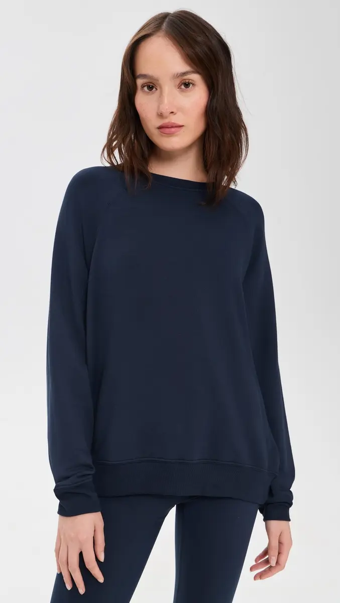 SPLITS59 Fleece Sweatshirt Medium Indigo | Lightweight stretch fleece, crew neck, oversized fit for women in India - view 2