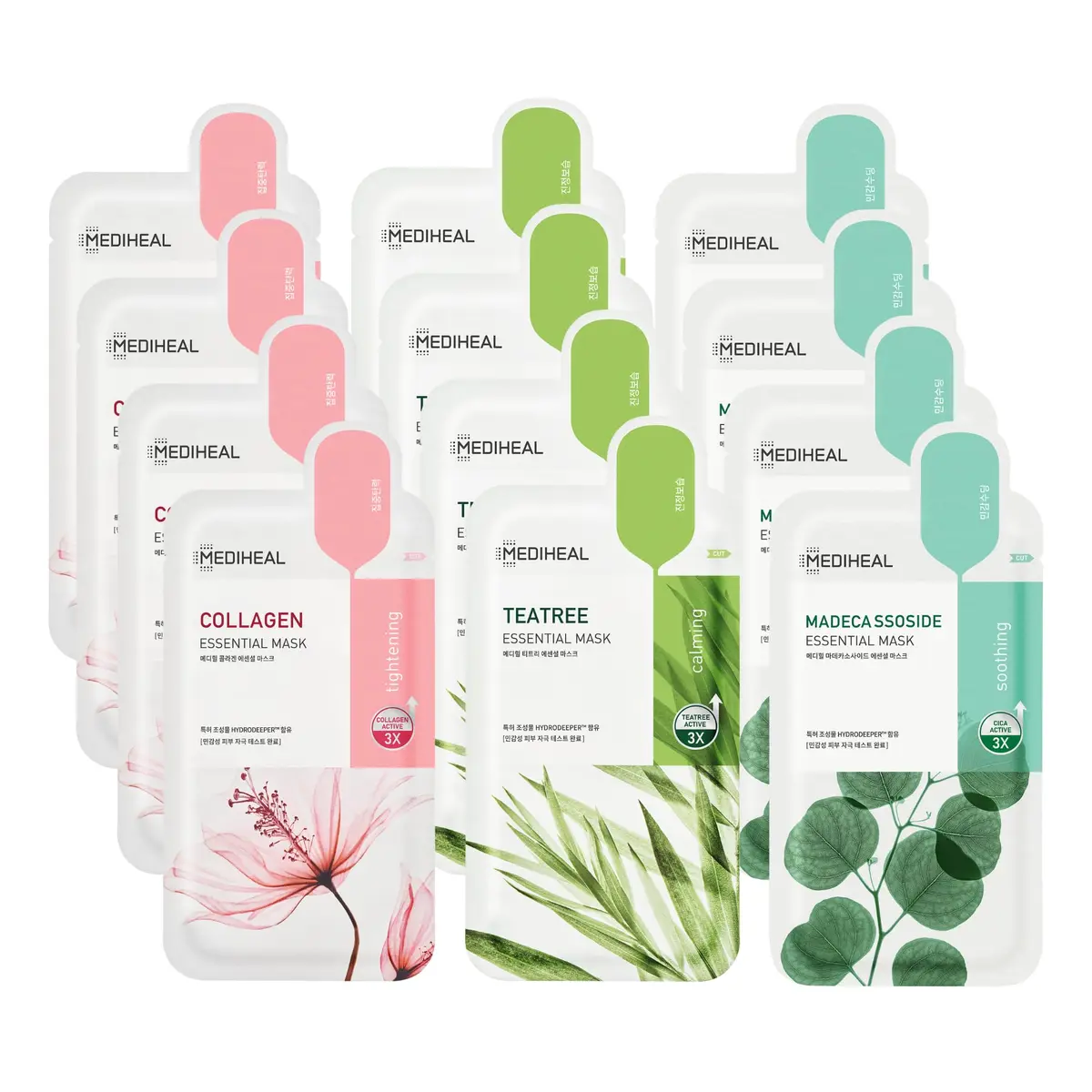 MEDIHEAL Sheet Mask Essential HERO 12 Pack | Collagen, Tea Tree, Madecassoside | All Skin Types - main product image