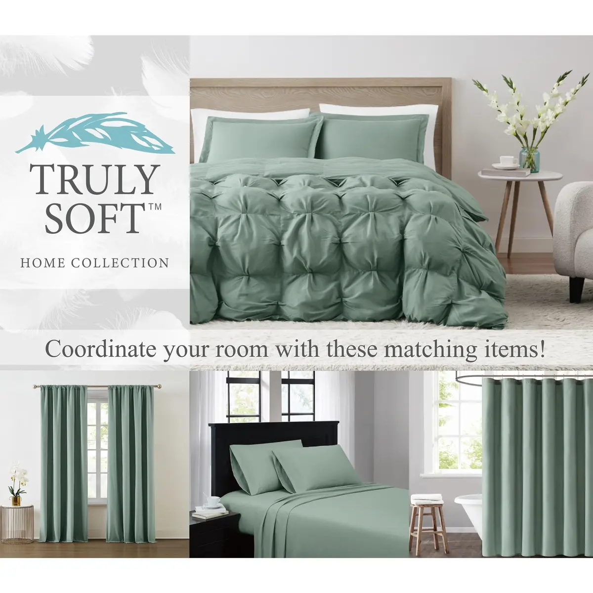 TRULY SOFT Green Solid Blue Split King Sheet Set | 100% Recycled Polyester, OEKO-TEX Certified, 15-inch Deep Fully Elasticized Fitted - view 5