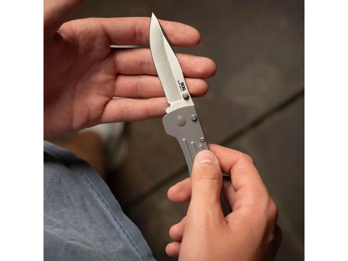 SOG Slim Jim 2.0 Folding Knife 3.18" Blade Satin Handle | Lockback, Durable AUS 8 Steel - view 2
