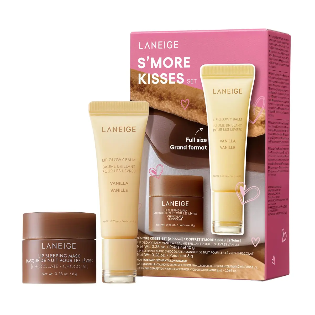 LANEIGE S’more Kisses Set: Chocolate Lip Sleeping Mask & Vanilla Lip Glowy Balm | Hydrating Duo - main product image