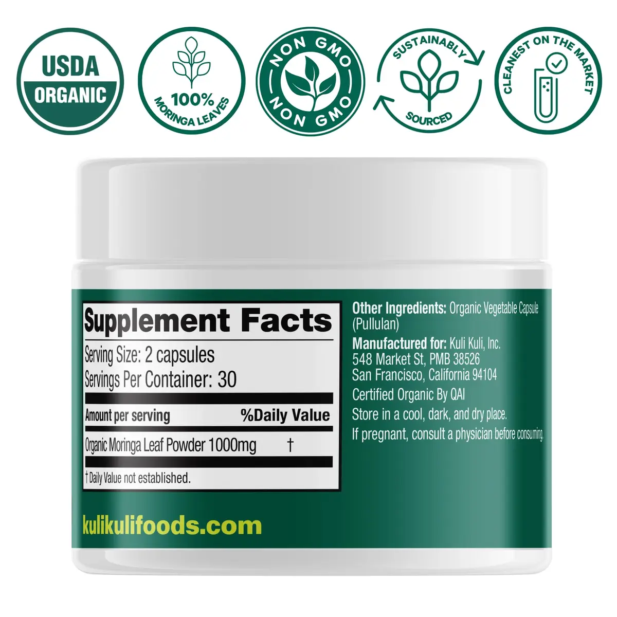Kuli Kuli Organic Moringa Capsules 1000mg | Pure Leaf Supplement, 60 Count, Vegetarian, USDA Organic - view 9