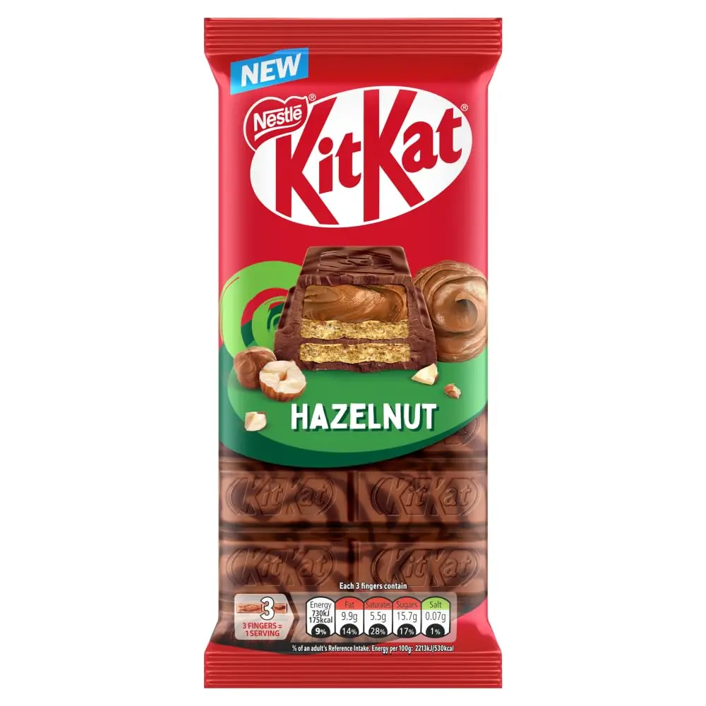 Kit Kat Hazelnut Sharing Block 99g | Crispy wafer, hazelnut filling, chocolate swirl | Supports cocoa farmers & environment - main product image