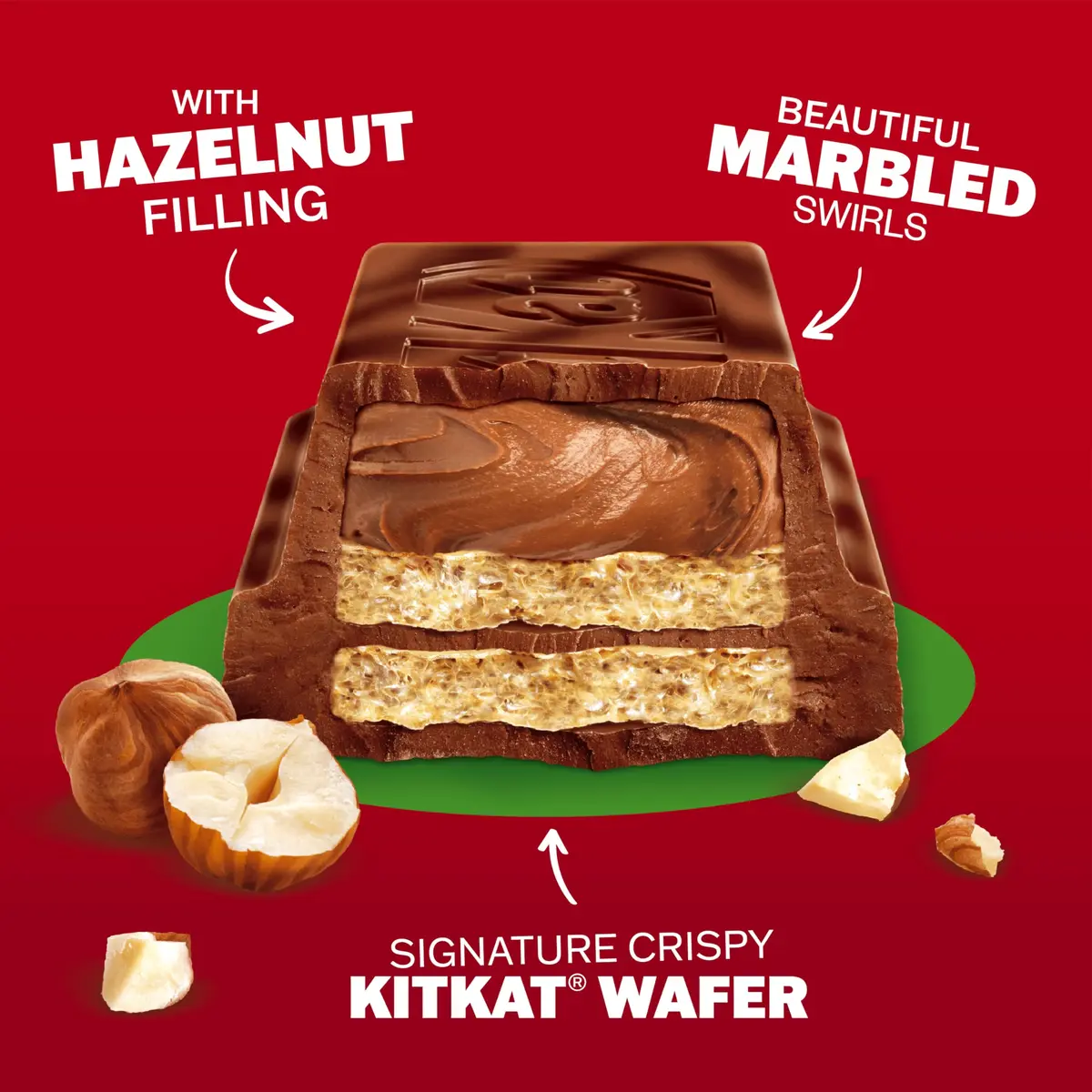Kit Kat Hazelnut Sharing Block 99g | Crispy wafer, hazelnut filling, chocolate swirl | Supports cocoa farmers & environment - view 3