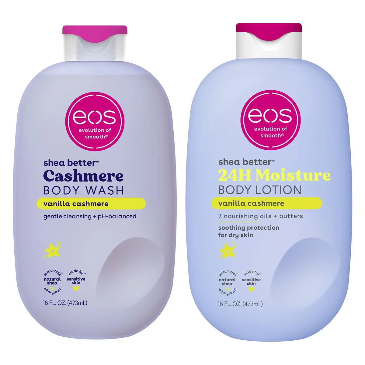 EOS Shea Better Body Lotion+ Body Wash, Vanilla Cashmere | 16 Fl Oz (Pack of 2) | All-Day Hydration - main product image
