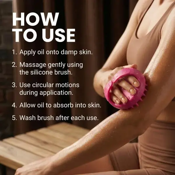 M3 Naturals Anti Cellulite Massage Oil 8 fl oz (237ml) with Silicone Body Brush Kit | Collagen & Stem Cell Infused - view 9