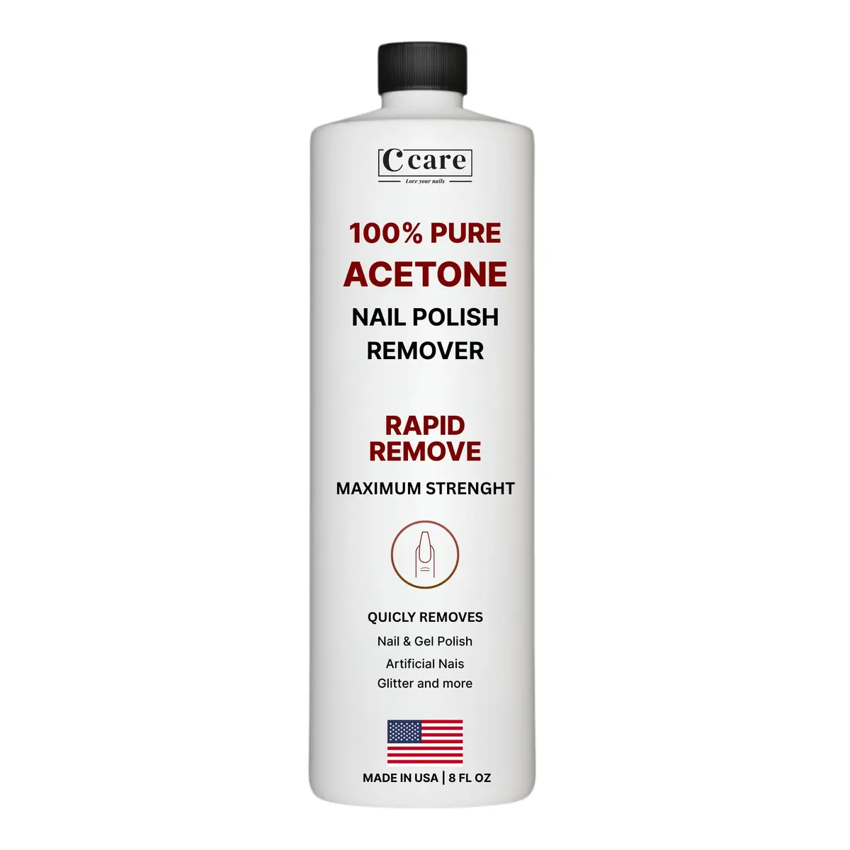 C CARE 8 Fl oz Nail Polish Remover | Professional-Grade Acetone for All Nails - main product image