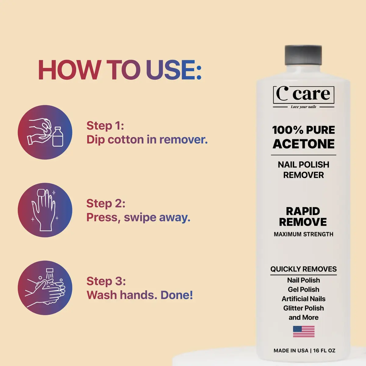 C CARE 16 Fl oz Acetone Nail Polish Remover | Rapid Gel & Glitter Removal, Professional Quality - view 4
