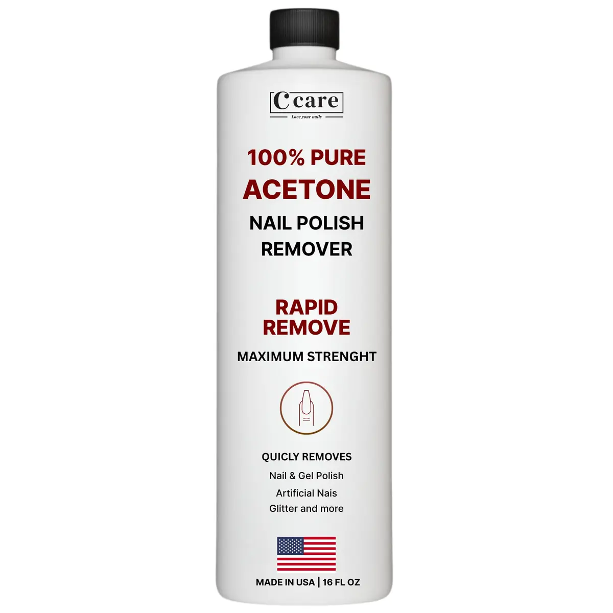 C CARE 16 Fl oz Acetone Nail Polish Remover | Rapid Gel & Glitter Removal, Professional Quality - main product image