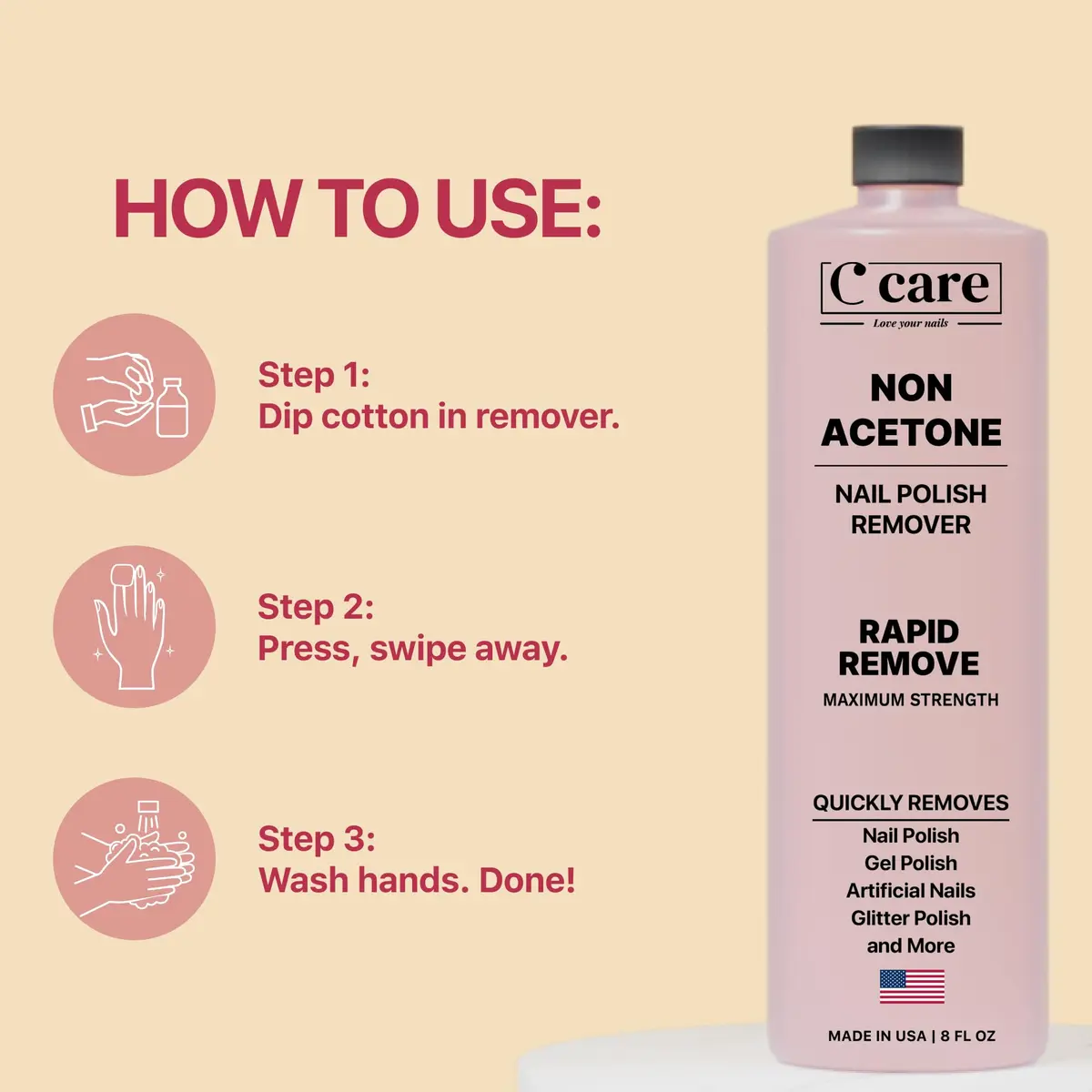 C CARE Acetone Nail Polish Remover 8 Fl oz | Fast-Acting, Nourishing, Gentle on Skin - view 5