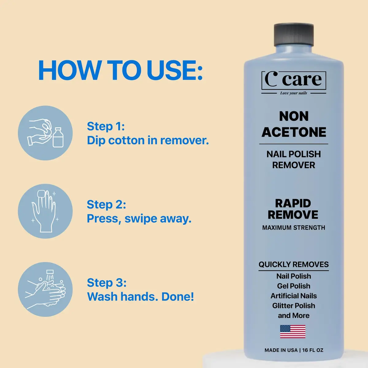 C CARE Gentle Touch Non-Acetone Nail Polish Remover 16 fl oz | Nourishing & Gentle Formula - view 5