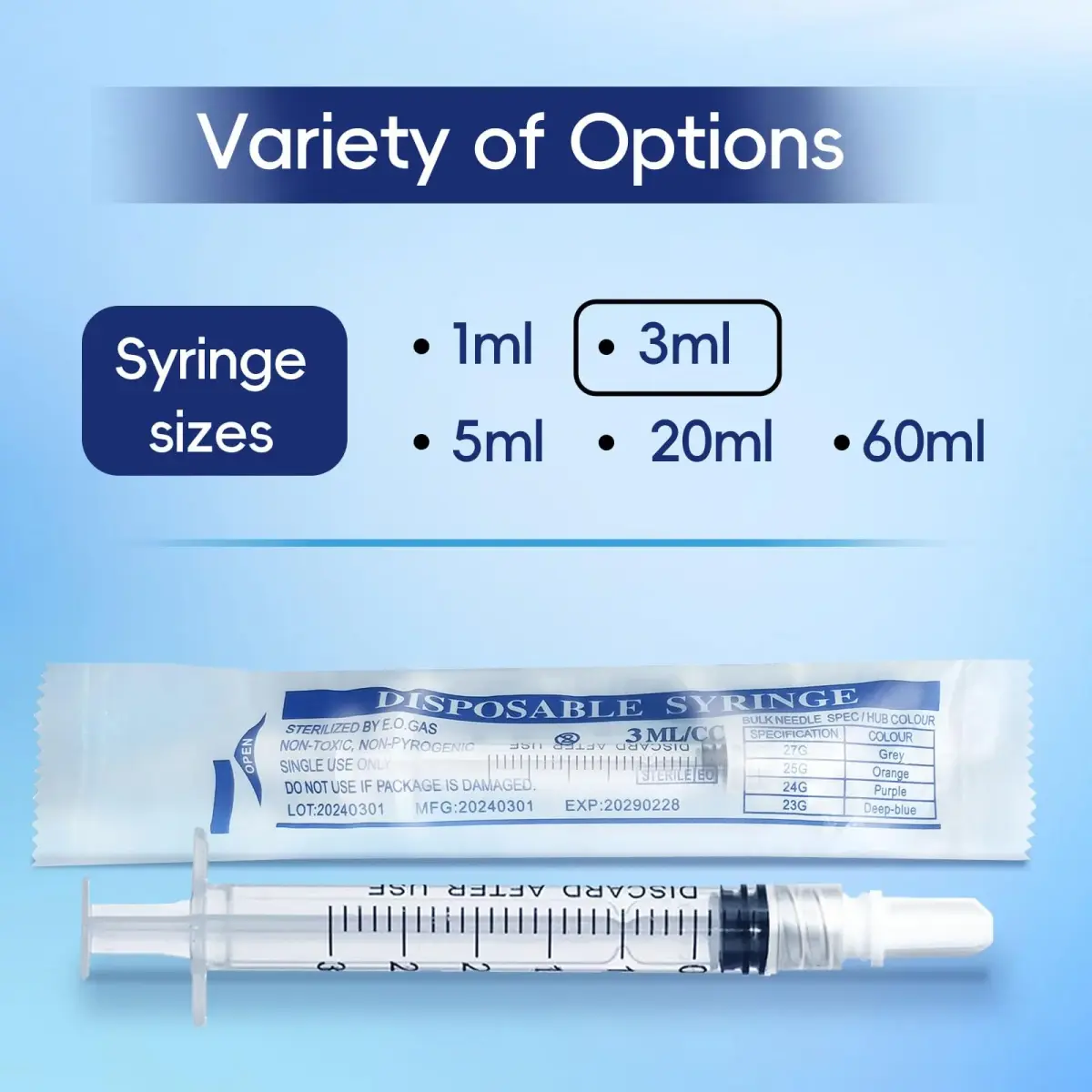ZWCP 3mL Luer Lock Syringe (No Needle) - Sterile, Individually Wrapped, Pack of 20 | Accurate Liquid Measurement - view 5