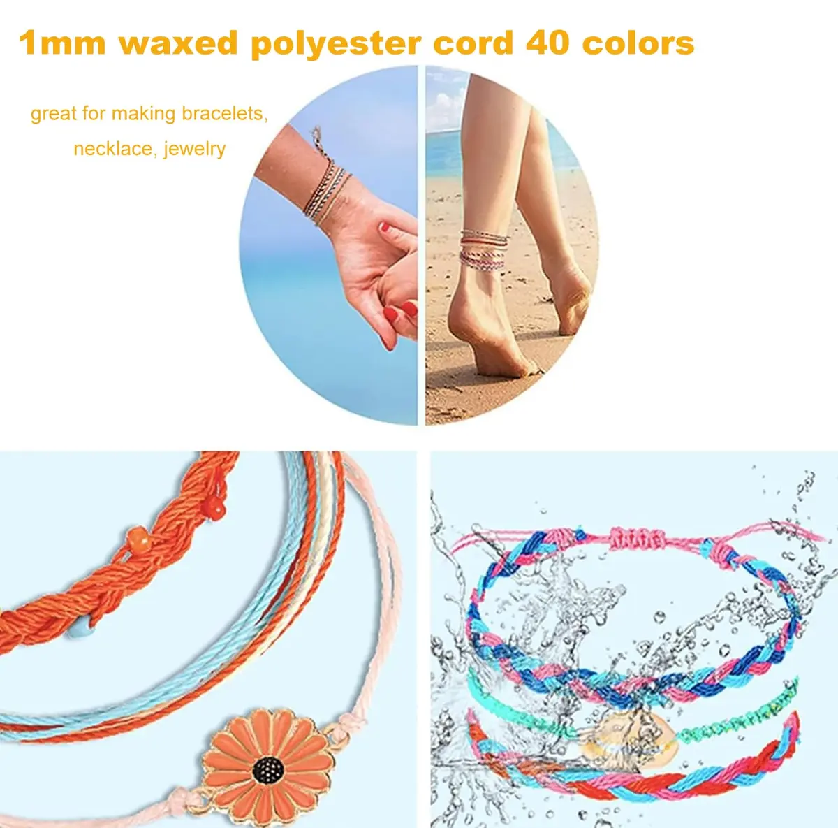 Phinicco 40 Colors 1mm Waxed Polyester Cord Bracelet Cord 900m (2953 ft) | Water-Resistant & Durable for Jewelry Making - view 3