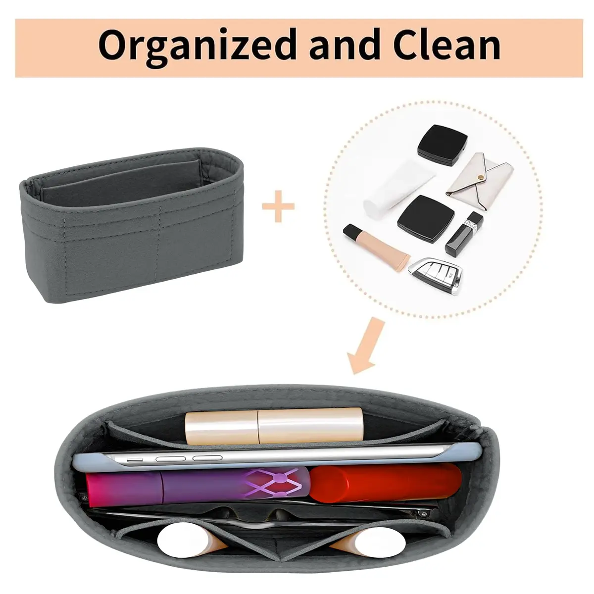 LOUKAYCCI Felt Mini Organizer Insert for Longchamp XS Bag | Compact & Multi-Compartment (70-120 chars) - view 5
