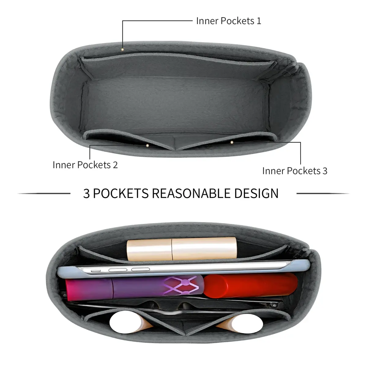 LOUKAYCCI Felt Mini Organizer Insert for Longchamp XS Bag | Compact & Multi-Compartment (70-120 chars) - view 6