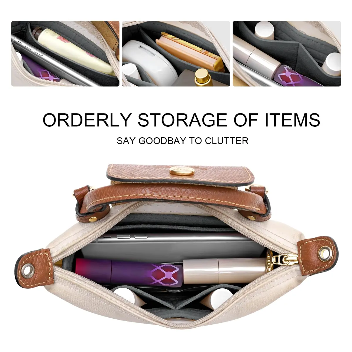 LOUKAYCCI Felt Mini Organizer Insert for Longchamp XS Bag | Compact & Multi-Compartment (70-120 chars) - view 4