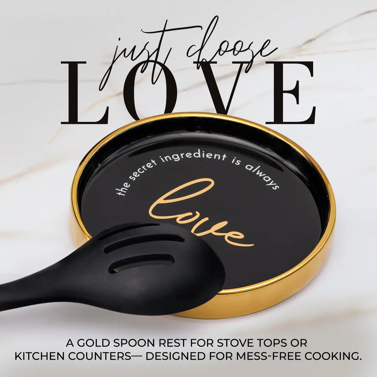 Styled Settings Black and Gold Kitchen Utensils Set with Holder, 8-Piece | Modern Nonstick Silicone & Ceramic Design - view 6